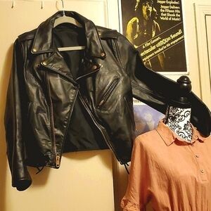 Talon zipper Vintage gently worn leather motorcycle jacket all brass hardware 🖤